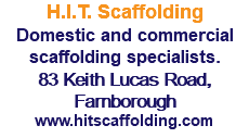 H.I.T. Scaffolding Domestic and commercial scaffolding specialists. 83 Keith Lucas Road, Farnborough www.hitscaffolding.com