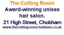 The Cutting Room Award-winning unisex hair salon. 21 High Street, Chobham www.thecuttingroomchobham.co.uk